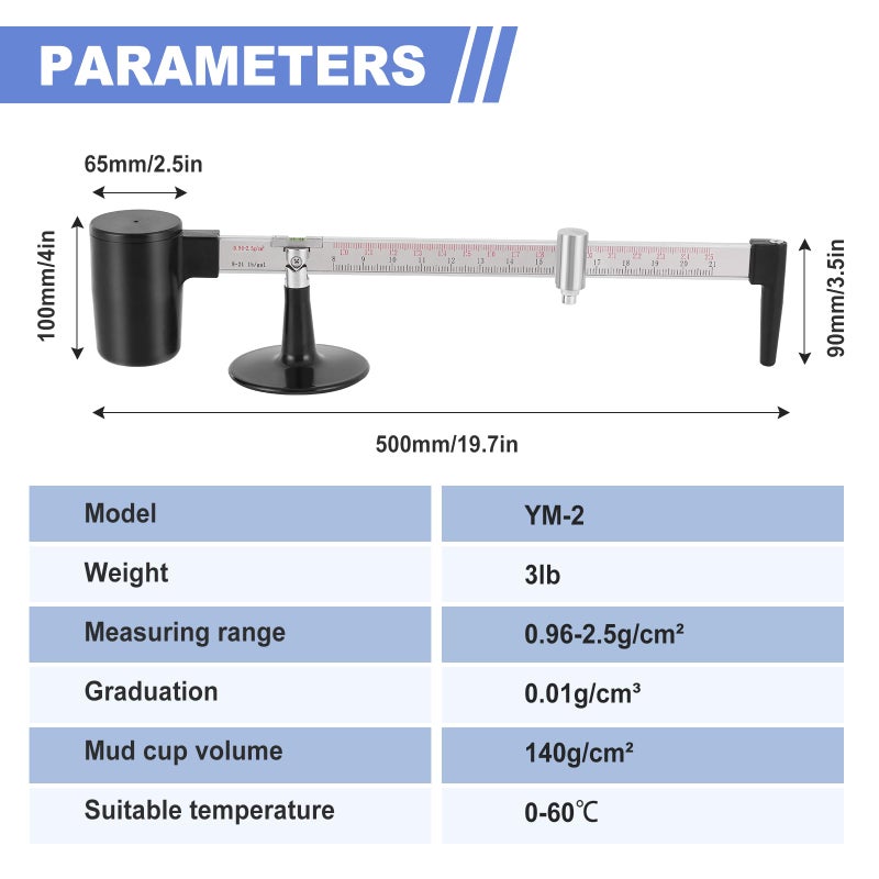YUCHENGTECH Mud Hydrometer Mud Scale Liquid Densimeter Hydrometer Mud Gravity Balance Hydrometer with Measuring Range 0.96-2.5g/cmÂ³ Measuring Accuracy 0.01g/cmÂ³ - Image 2